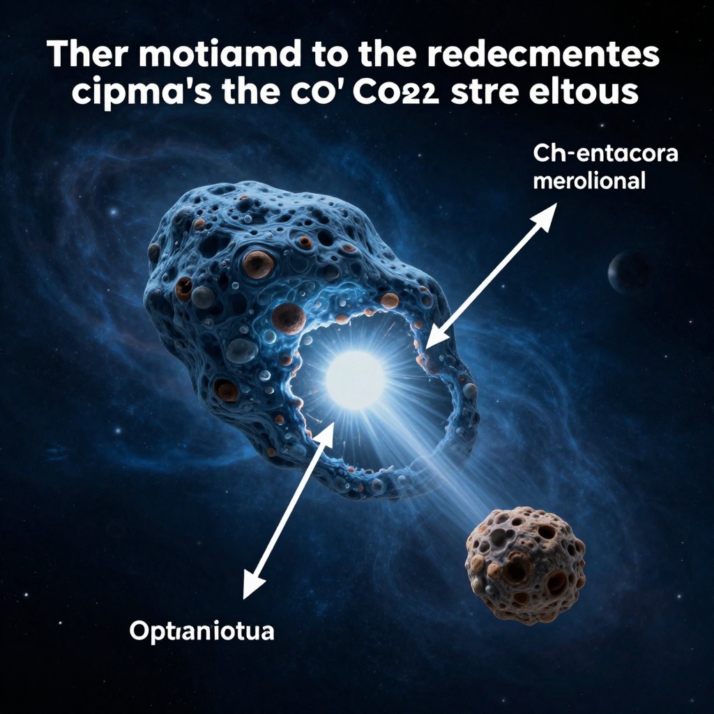 Cross-section diagram showing volatile ice sublimation creating asymmetric thrust on the comet